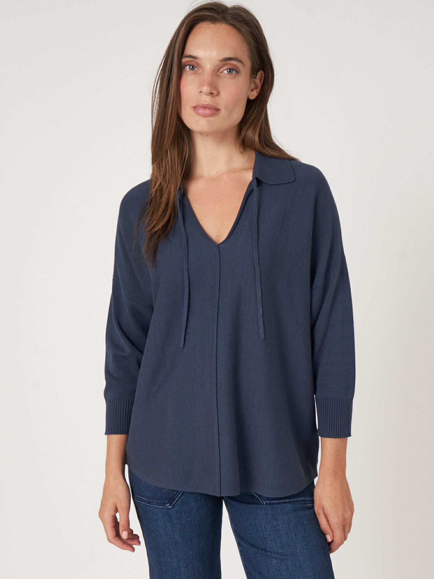 Polo-Kragen Pullover mit rundem Saum von REPEAT cashmere