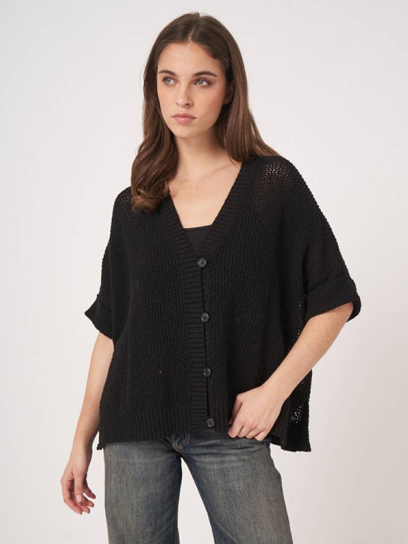 Poncho-Cardigan mit Lochmuster aus reiner Baumwolle von REPEAT cashmere