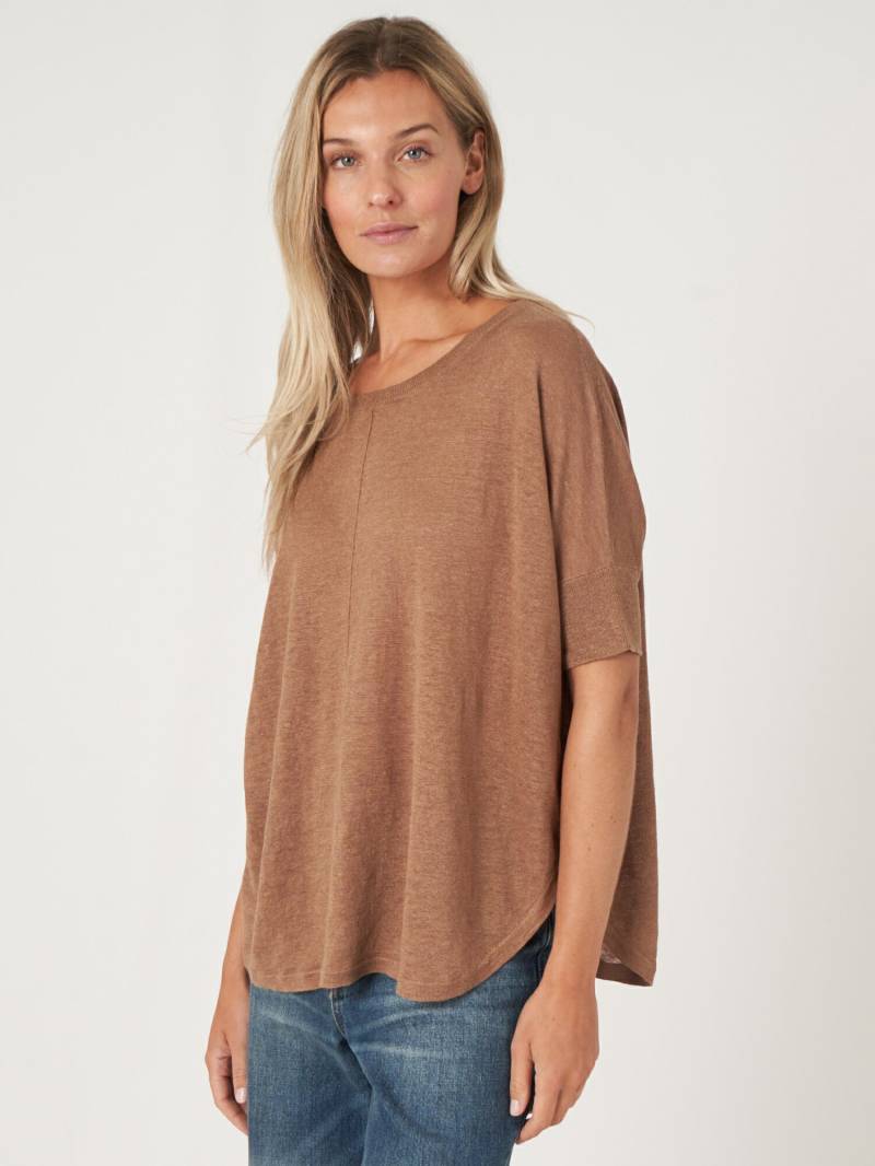 Poncho-Pullover aus reinem Leinenstrick mit rundem Saum von REPEAT cashmere