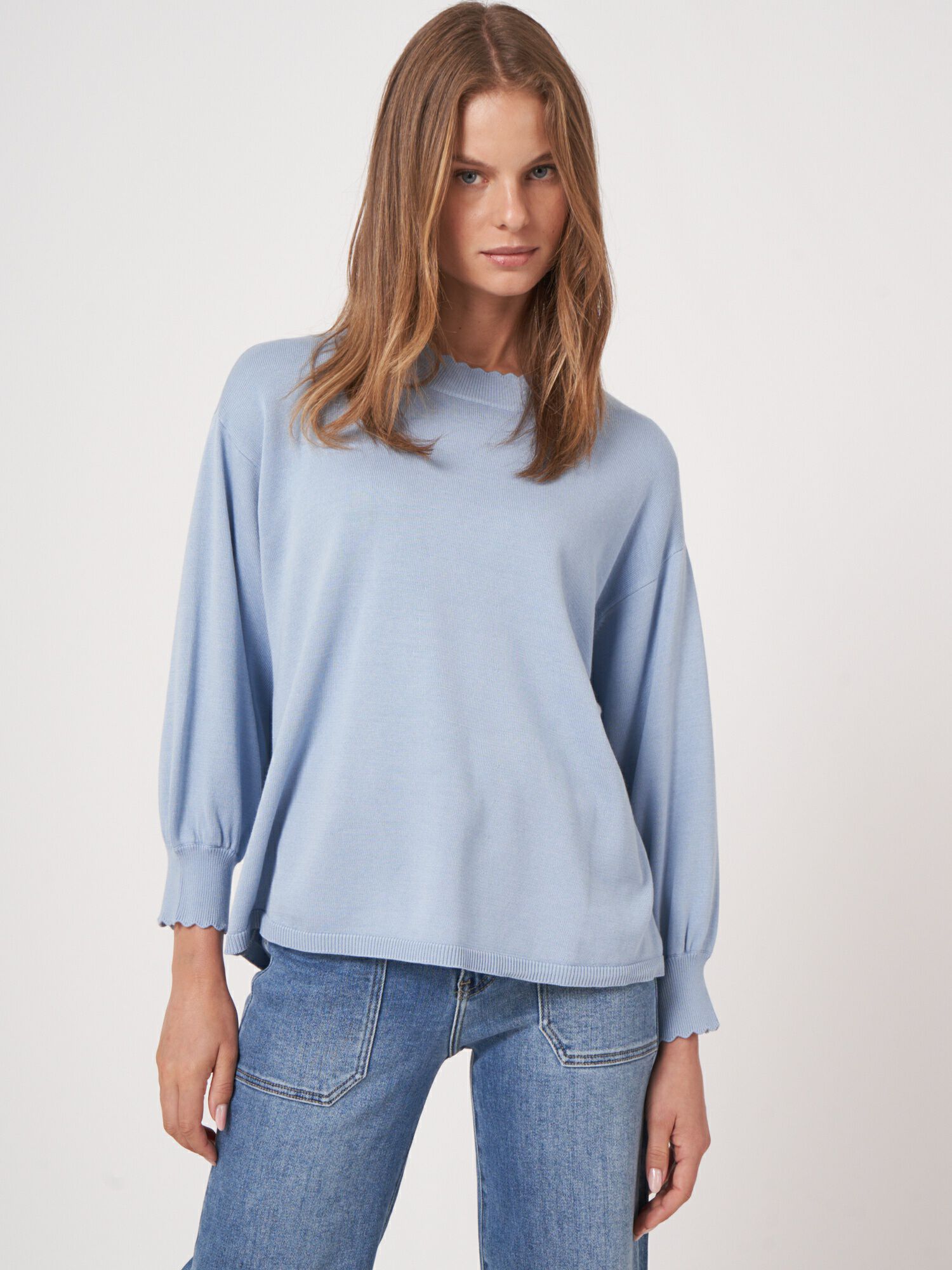 Pullover aus Baumwollmischung mit gewelltem am Saum von REPEAT cashmere