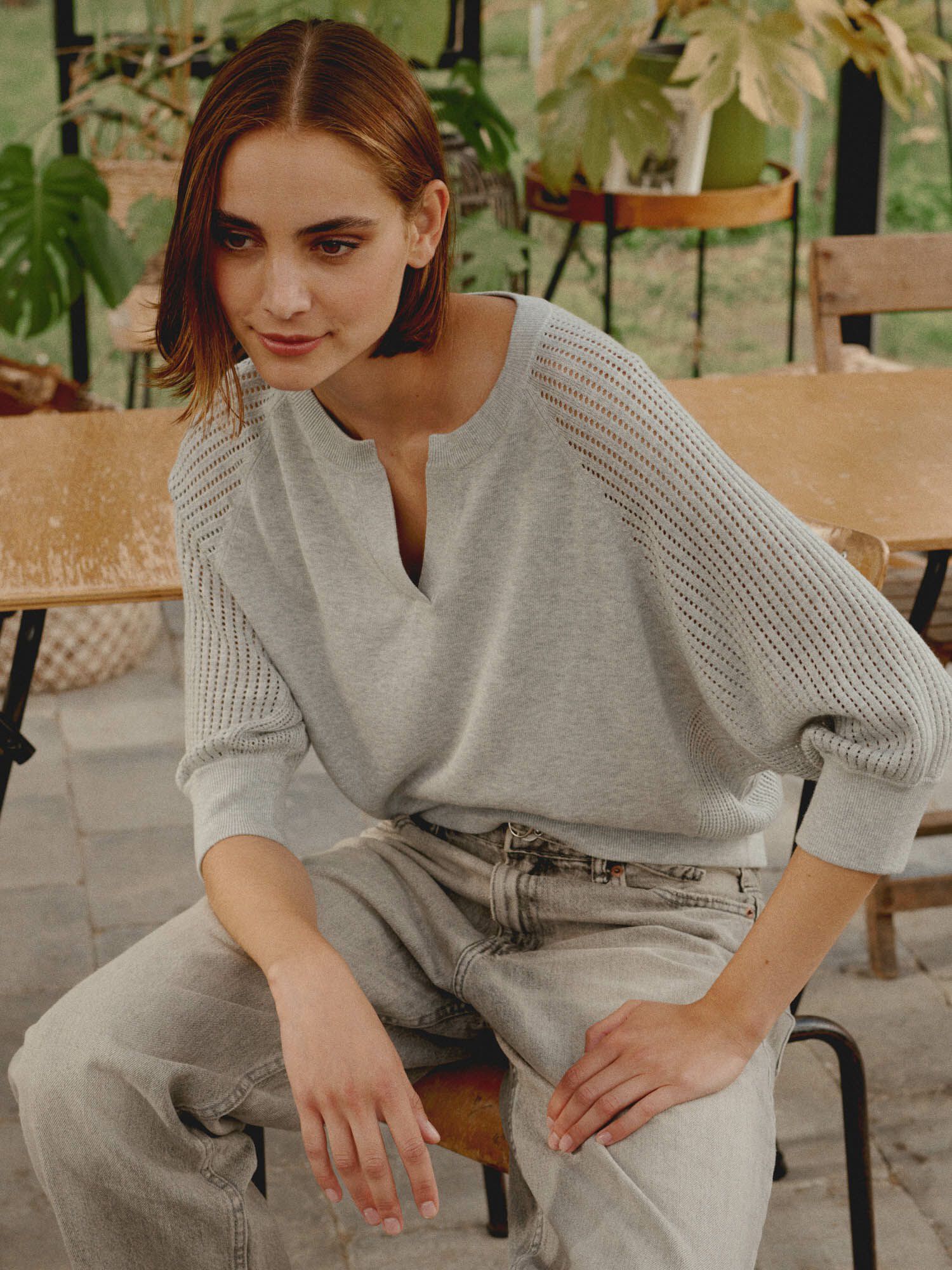 Pullover mit Raglanärmeln in Lochmuster aus Baumwollmischung von REPEAT cashmere