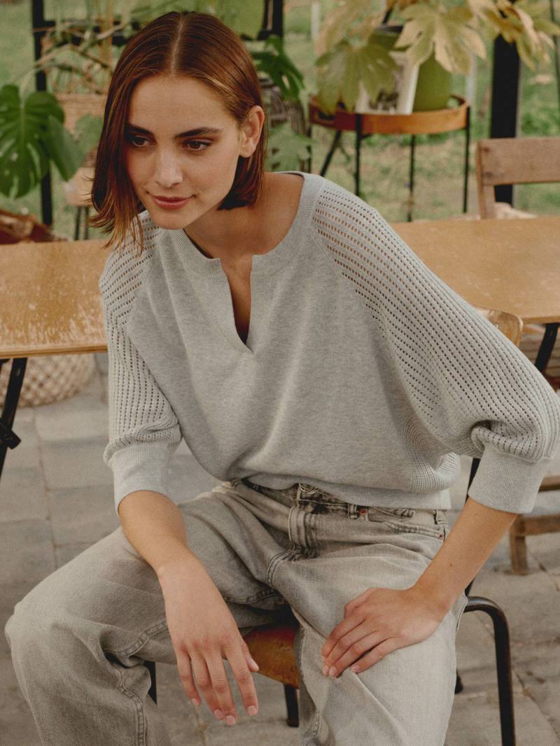 Pullover mit Raglanärmeln in Lochmuster aus Baumwollmischung von REPEAT cashmere