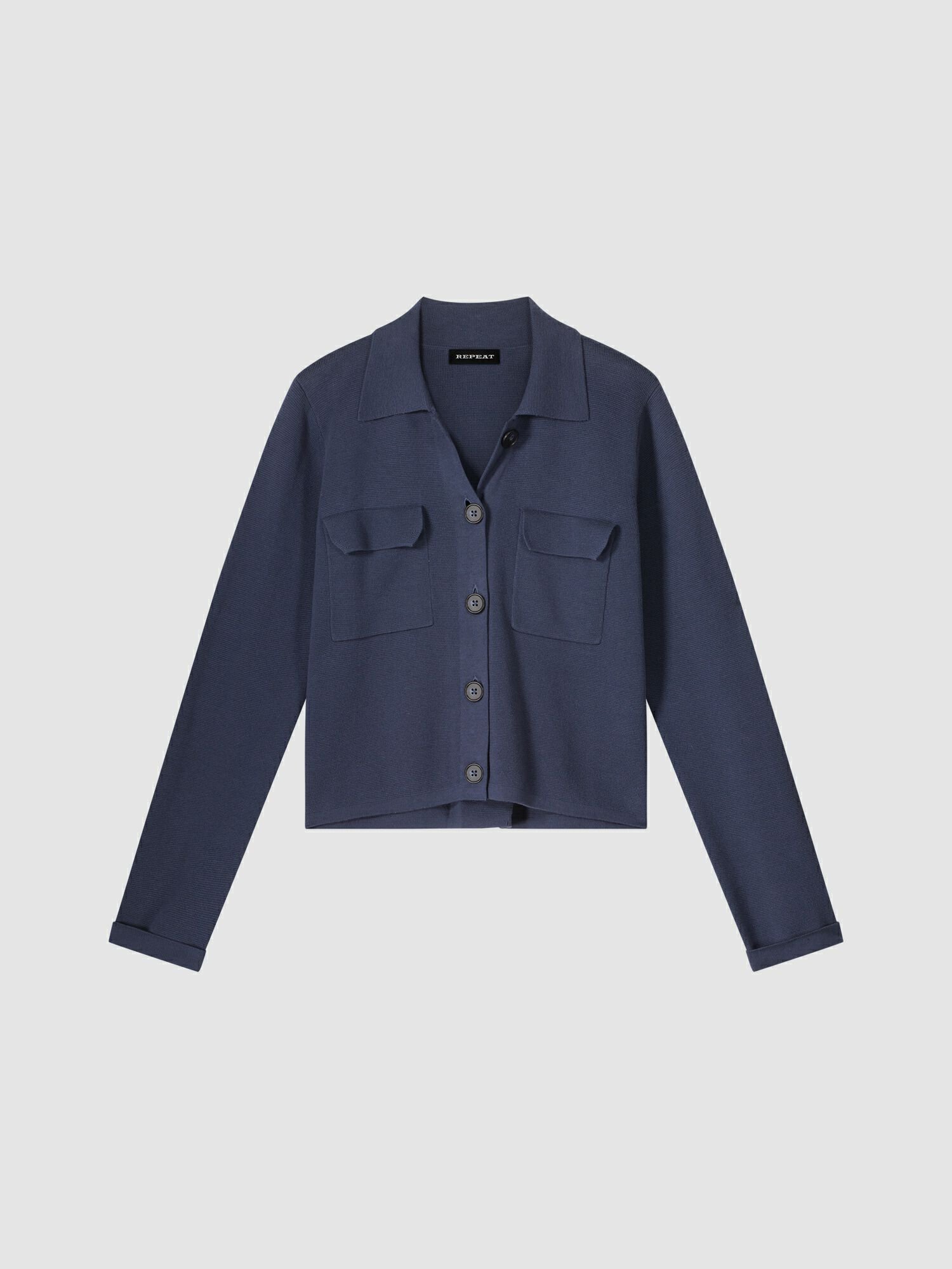 Strickjacke aus reiner Baumwolle mit Polo-Kragen und Knöpfen von REPEAT cashmere