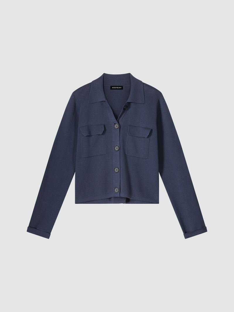 Strickjacke aus reiner Baumwolle mit Polo-Kragen und Knöpfen von REPEAT cashmere