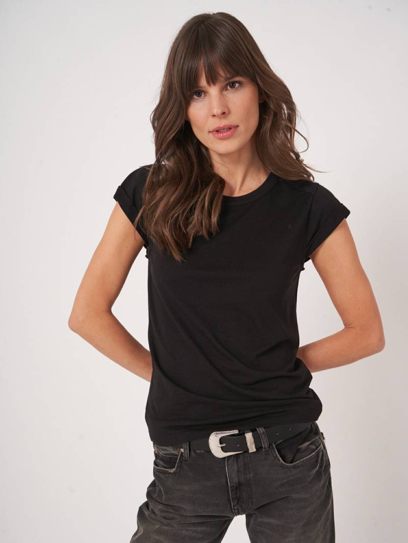 T-Shirt mit Kappenärmeln aus Lyocell-Baumwollmischung von REPEAT cashmere