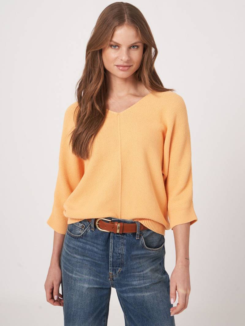 V-Ausschnitt-Pullover aus Texturiertem Baumwollstrick von REPEAT cashmere