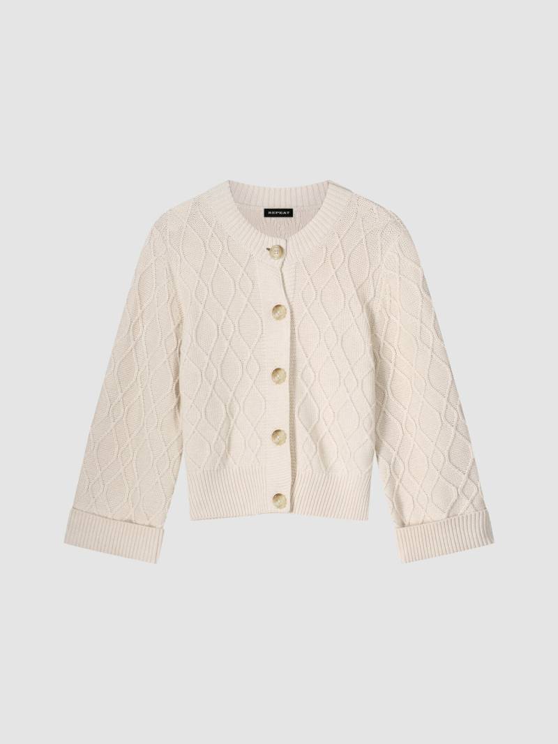 Zopf-Strickjacke aus Baumwolle mit weiten Ärmeln von REPEAT cashmere