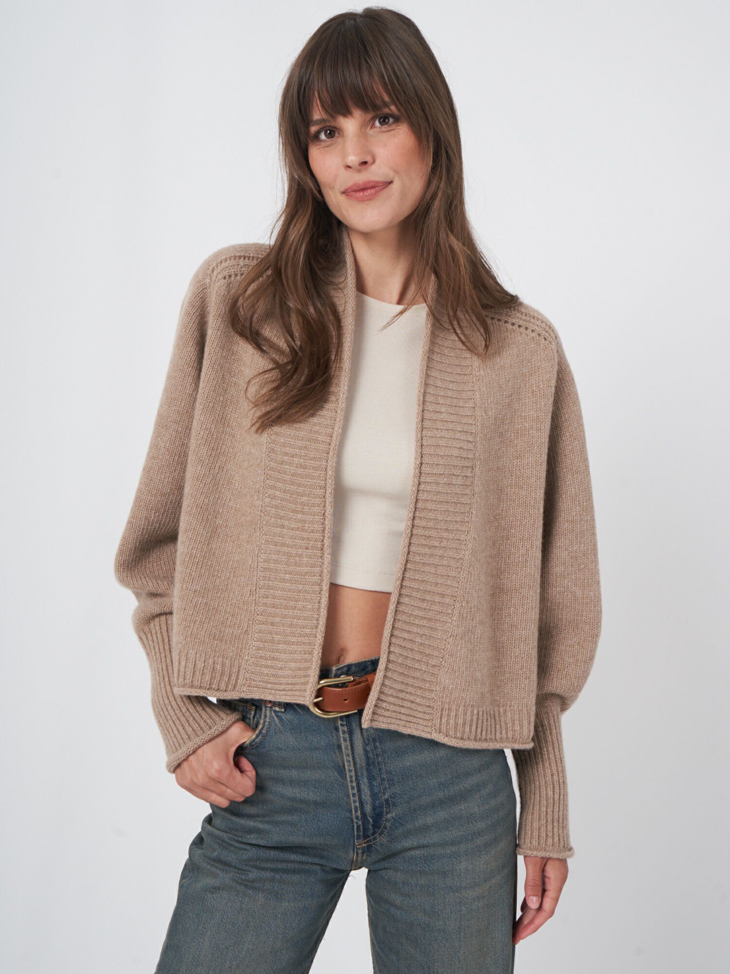 kurzer Wollstrickjacke mit Pointelle-Details von REPEAT cashmere