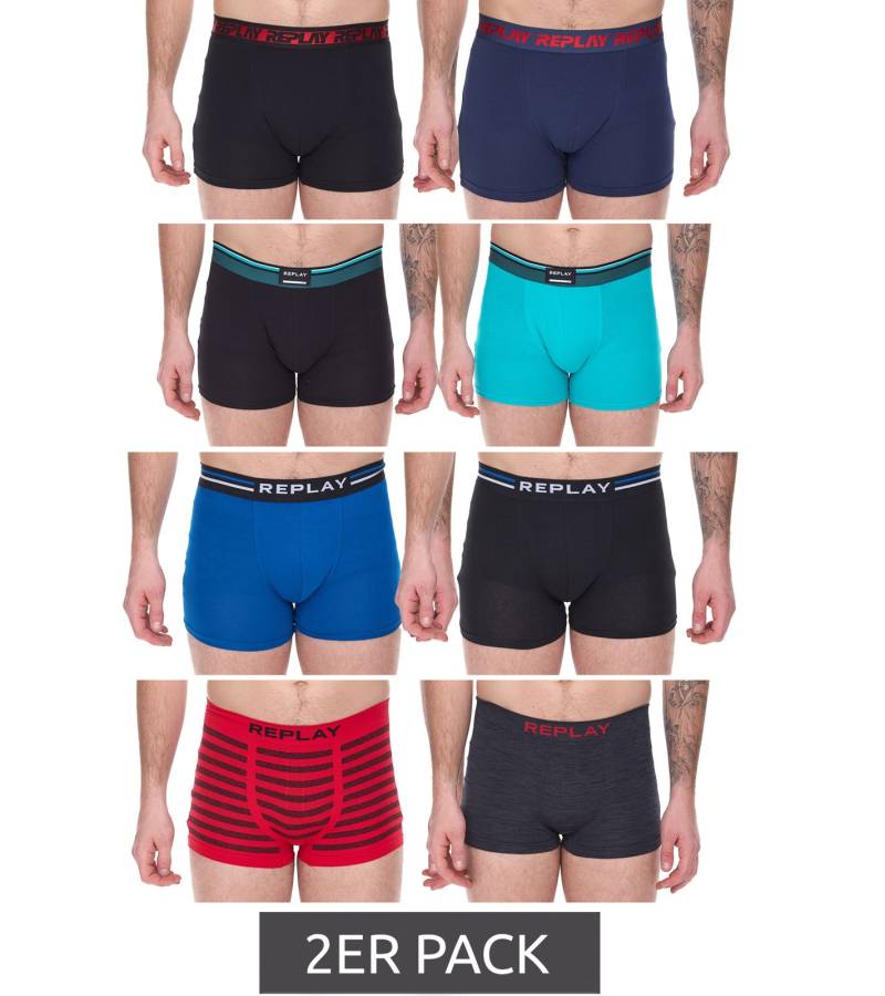 2er Pack REPLAY Herren Retro Boxershorts Baumwoll-Unterwäsche Blau, Schwarz, Dunkelblau oder Rot von REPLAY