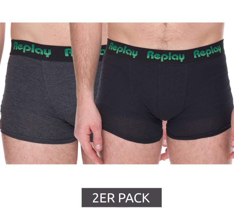 2er Pack REPLAY Herren Retro Boxershorts Baumwoll-Unterwäsche I101189 N195 Schwarz/Grau von REPLAY