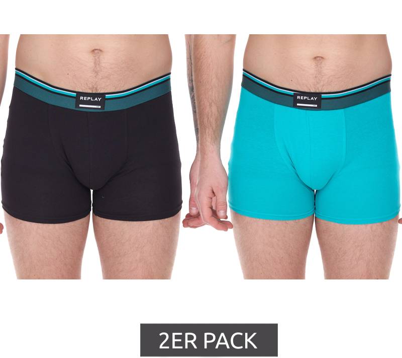 2er Pack REPLAY Herren Retro Boxershorts Baumwoll-Unterwäsche I101235-001 N257 Schwarz/Türkis von REPLAY