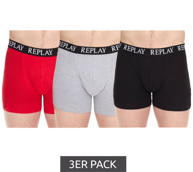 3er Pack REPLAY Herren Retro Boxershorts Baumwoll-Unterwäsche I101102-002 N176 Schwarz/Grau/Rot von REPLAY