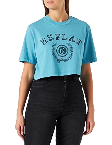 REPLAY Damen W3730 T-Shirt, 886 Blue, L von REPLAY