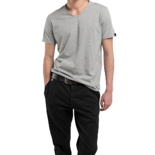 REPLAY Herren Basic T-Shirt, M08 Light Grey Melange, S von Replay