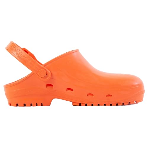 REPOSA MAX Clogs, Hygieneclogs, latexfrei, bequem, leicht, geschlossenes Obermaterial, anatomische Sohle, SRC-Sohle, Farbe Orange, Größe 40 von REPOSA