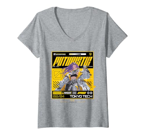 Damen Futuristischer Tokyo Tech Code 2024 MMXXIV T-Shirt mit V-Ausschnitt von REPUBLIC OF CALIFORNIA