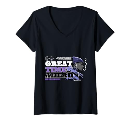 Damen Great Time Ahead Urban Style Grafik T-Shirt mit V-Ausschnitt von REPUBLIC OF CALIFORNIA
