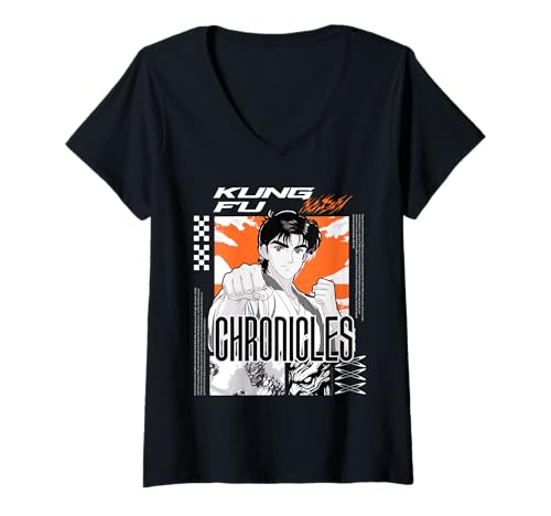 Damen Kung Fu Chronicles Anime-Kunststil T-Shirt mit V-Ausschnitt von REPUBLIC OF CALIFORNIA