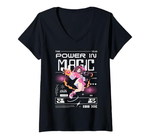 Damen Power in Magic Anime Lv.05 Grafik T-Shirt mit V-Ausschnitt von REPUBLIC OF CALIFORNIA