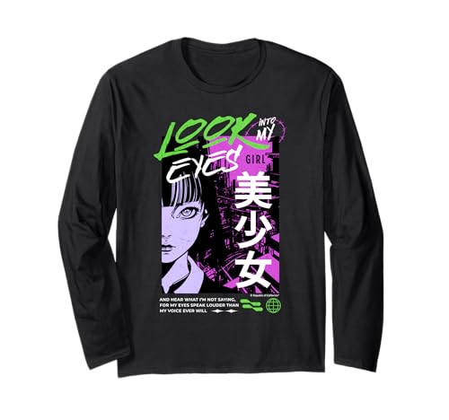 Look Into My Eyes Anime-Kunst für Mädchen Langarmshirt von REPUBLIC OF CALIFORNIA
