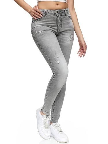 REPUBLIX Damen Destroyed Mid Waist Skinny-Fit Stretch Denim Jeans RJ-1003 Grau 40 von REPUBLIX