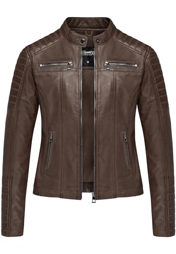 REPUBLIX Damen Echtleder Jacke Biker Zipper Lederjacke RJ-8002 Dunkelbraun M von REPUBLIX