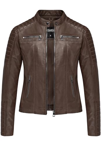 REPUBLIX Damen Echtleder Jacke Biker Zipper Lederjacke RJ-8002 Dunkelbraun S von REPUBLIX