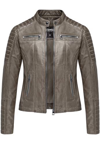 REPUBLIX Damen Echtleder Jacke Biker Zipper Lederjacke RJ-8002 Grau S von REPUBLIX