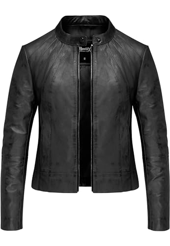 REPUBLIX Damen Echtleder Jacke Biker Zipper Lederjacke RJ-8004 Schwarz S von REPUBLIX