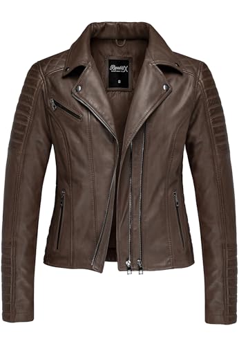 REPUBLIX Damen Echtleder Jacke Biker Zipper Lederjacke RJ-8007 Dunkelbraun 3XL von REPUBLIX
