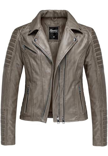 REPUBLIX Damen Echtleder Jacke Biker Zipper Lederjacke RJ-8007 Grau 3XL von REPUBLIX