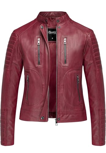 REPUBLIX Damen Echtleder Jacke Biker Zipper Lederjacke RJ-8009 Bordeaux XXL von REPUBLIX