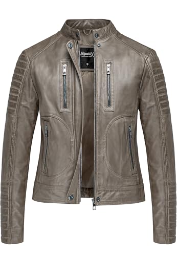 REPUBLIX Damen Echtleder Jacke Biker Zipper Lederjacke RJ-8009 Grau XL von REPUBLIX