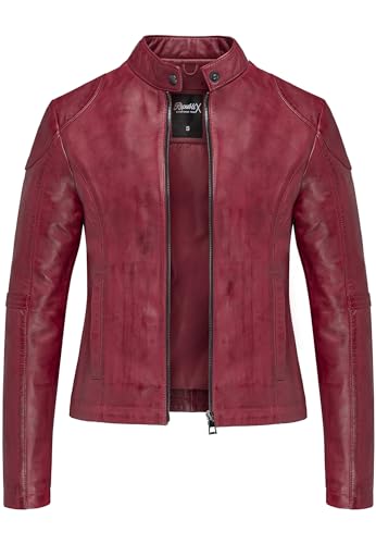 REPUBLIX Damen Echtleder Jacke Biker Zipper Lederjacke RJ-8010 Bordeaux L von REPUBLIX