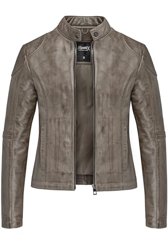REPUBLIX Damen Echtleder Jacke Biker Zipper Lederjacke RJ-8010 Grau 3XL von REPUBLIX