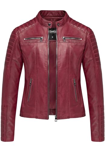 REPUBLIX Damen Echtleder Jacke Biker Zipper Lederjacke RJ-8011 Bordeaux XL von REPUBLIX