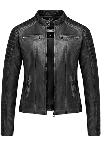 REPUBLIX Damen Echtleder Jacke Biker Zipper Lederjacke RJ-8011 Schwarz XL von REPUBLIX
