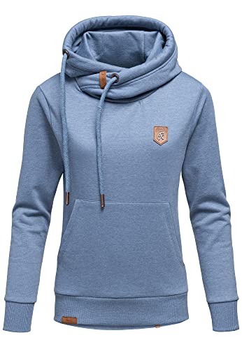 REPUBLIX Damen Kapuzenpullover Sweatjacke Pullover Hoodie Sweatshirt RD-001 Blau Melange XL von REPUBLIX