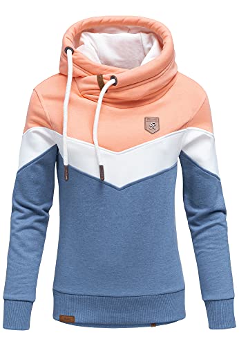 REPUBLIX Damen Kapuzenpullover Sweatjacke Pullover Hoodie Sweatshirt RD-006 Corall/Weiß/Blau Melange L von REPUBLIX