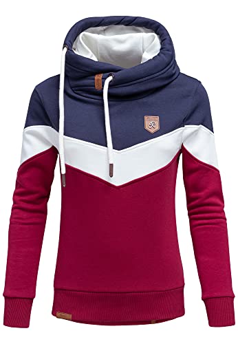 REPUBLIX Damen Kapuzenpullover Sweatjacke Pullover Hoodie Sweatshirt RD-006 Navyblau/Weiß/Bordeaux 3XL von REPUBLIX