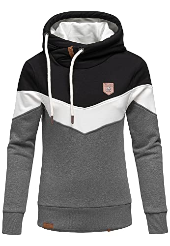 REPUBLIX Damen Kapuzenpullover Sweatjacke Pullover Hoodie Sweatshirt RD-006 Schwarz/Weiß/Anthrazit 3XL von REPUBLIX