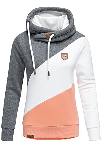 REPUBLIX Damen Kapuzenpullover Sweatjacke Pullover Hoodie Sweatshirt RD-008 Anthrazit/Weiß/Corall 3XL von REPUBLIX