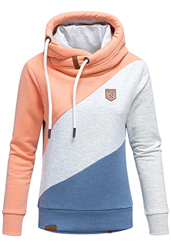 REPUBLIX Damen Kapuzenpullover Sweatjacke Pullover Hoodie Sweatshirt RD-008 Corall/Hellgrau Melange/Blau Melange L von REPUBLIX