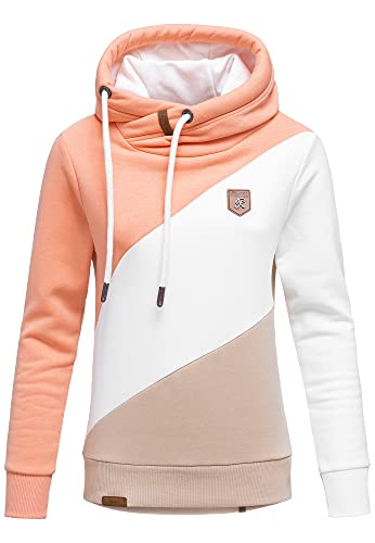 REPUBLIX Damen Kapuzenpullover Sweatjacke Pullover Hoodie Sweatshirt RD-008 Corall/Weiß/Beige 3XL von REPUBLIX