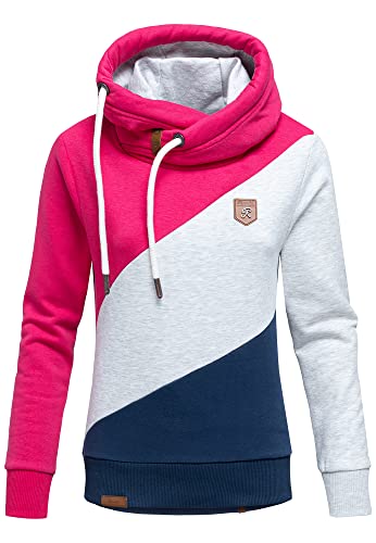 REPUBLIX Damen Kapuzenpullover Sweatjacke Pullover Hoodie Sweatshirt RD-008 Fuchsia/Hellgrau Melange/Navyblau XS von REPUBLIX