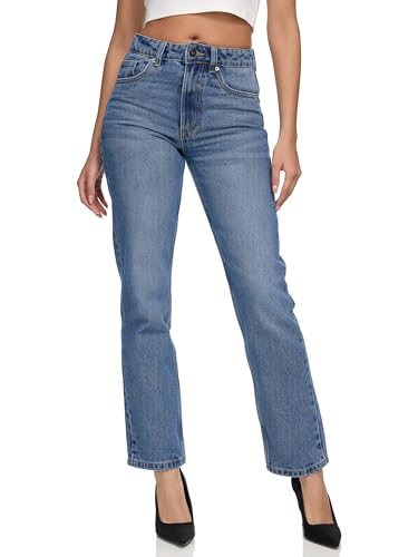 REPUBLIX Damen Mid Waist Loose-fit Denim Jeans Basic RJ-1002 Dunkelblau 36 von REPUBLIX