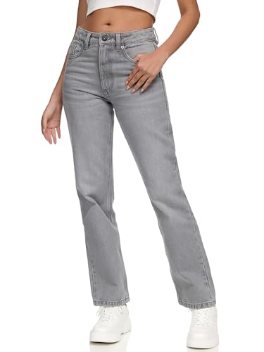 REPUBLIX Damen Mid Waist Loose-fit Denim Jeans Basic RJ-1002 Grau 32 von REPUBLIX