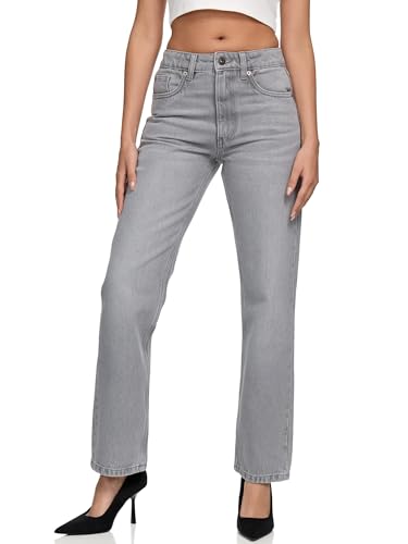 REPUBLIX Damen Mid Waist Loose-fit Denim Jeans Basic RJ-1002 Grau 34 von REPUBLIX
