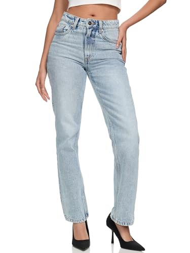 REPUBLIX Damen Mid Waist Loose-fit Denim Jeans Basic RJ-1002 Hellblau 36 von REPUBLIX