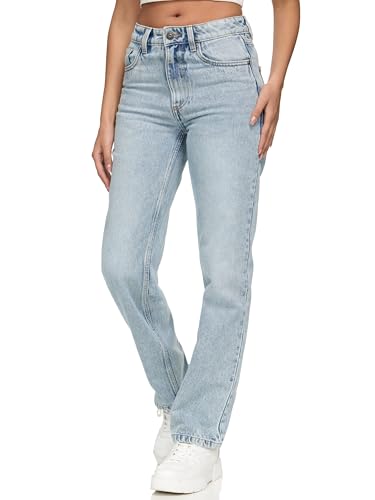 REPUBLIX Damen Mid Waist Loose-fit Denim Jeans Basic RJ-1002 Hellblau 40 von REPUBLIX